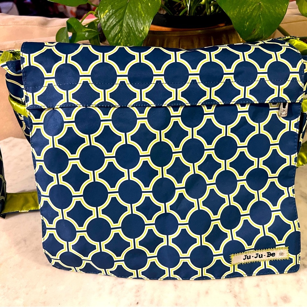 EUC Ju-Ju-Be Blue and Green Geometric Messenger Style Diaper Bag